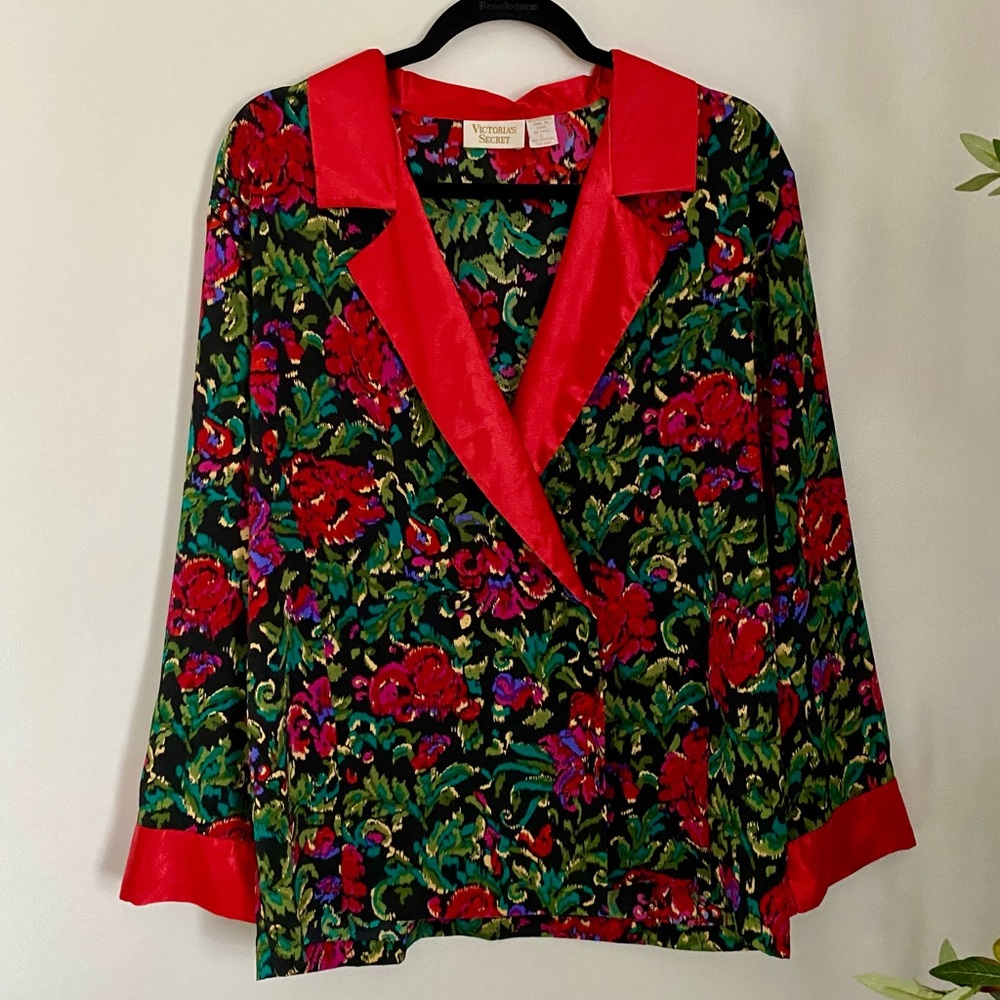 Victoria Secret satin pajama 2 Piece Floral Gold Label Large